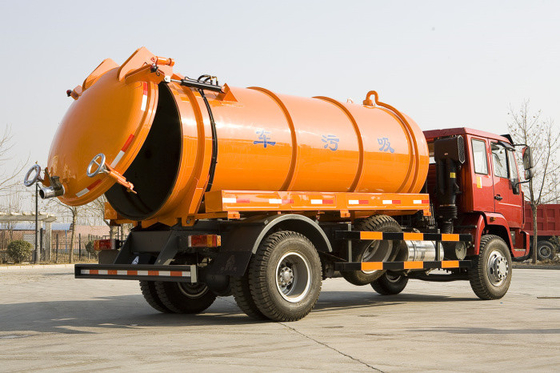 Camión 266 HP de la succión de las aguas residuales de Sinotruk de 6 ruedas una cama con el tanque de la naranja de 10 CBM