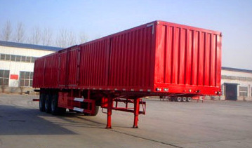 Remolques resistentes Steel Box Van Trailer de los árboles del rojo 3 semi remolques resistentes de la carga útil máxima de 40 toneladas semi