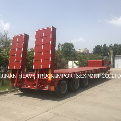 Los remolques resistentes de la cama baja semi montaron a Crane Transport Flatbed Gooseneck Trailer