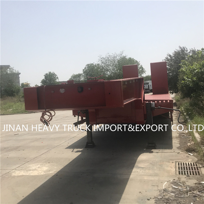 Plano semi Crane Transport Flatbed Gooseneck Trailer montado remolque de 3 árboles