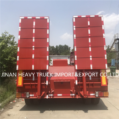Plano semi Crane Transport Flatbed Gooseneck Trailer montado remolque de 3 árboles