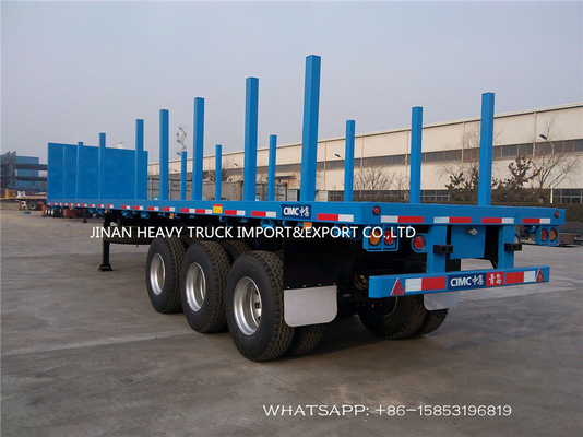 Remolque de la cama plana de SINOTRUK 3 Axle Flatbed Trailer Log Wood con la columna vertical
